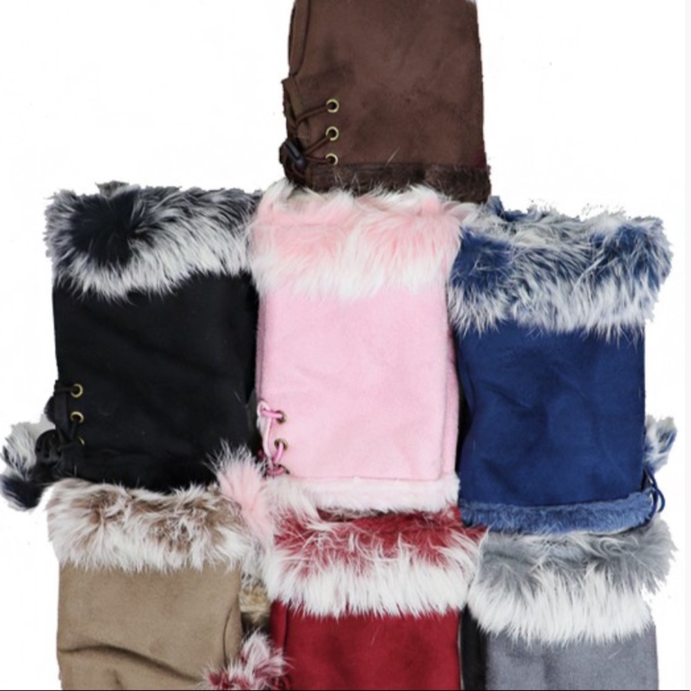 Pink Black Gray Brown Furry Fingerless GLOVES - Picture 12 of 16
